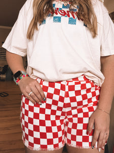 In Check Denim Shorts