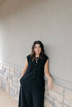 Load image into Gallery viewer, Checker Textured Wide Leg Jumpsuit Black
