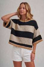 Load image into Gallery viewer, WIDE STRIPE LOOSE FIT DROP SHOULDER SWEATER TOP
